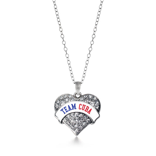Silver Team Cuba Pave Heart Charm Classic Necklace