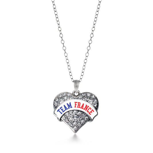 Silver Team France Pave Heart Charm Classic Necklace