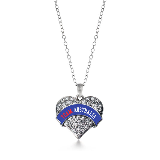 Silver Team Australia Pave Heart Charm Classic Necklace
