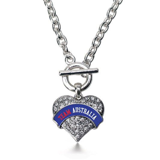 Silver Team Australia Pave Heart Charm Toggle Necklace