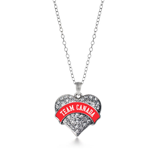 Silver Team Canada Pave Heart Charm Classic Necklace