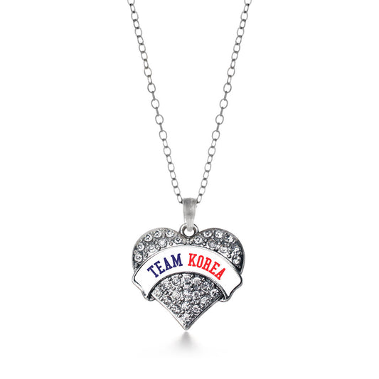 Silver Team Korea Pave Heart Charm Classic Necklace