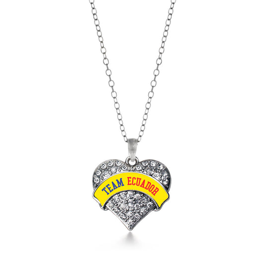 Silver Team Ecuador Pave Heart Charm Classic Necklace