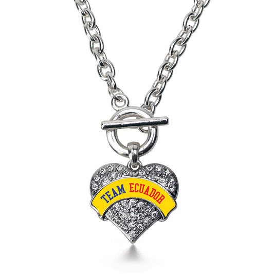 Silver Team Ecuador Pave Heart Charm Toggle Necklace
