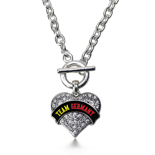 Silver Team Germany Pave Heart Charm Toggle Necklace