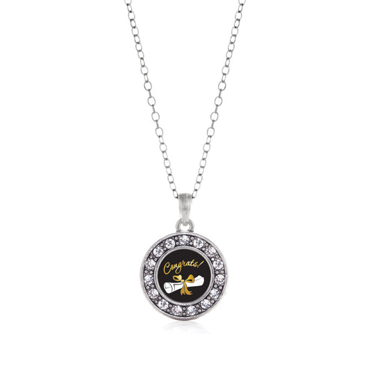 Silver Diploma Circle Charm Classic Necklace
