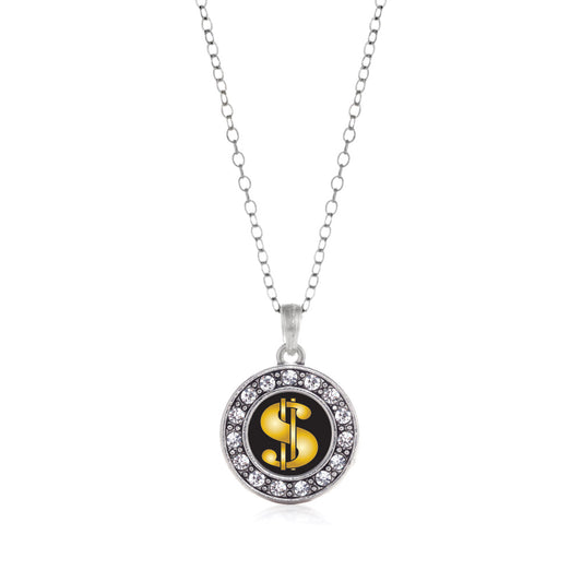 Silver Dollar Sign Circle Charm Classic Necklace