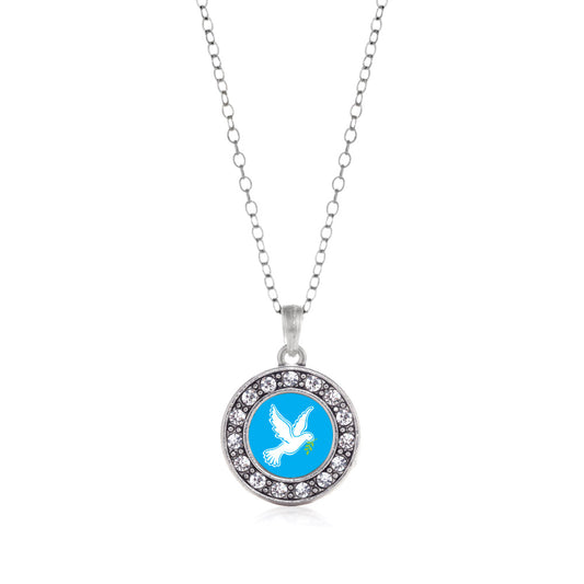 Silver Dove Circle Charm Classic Necklace