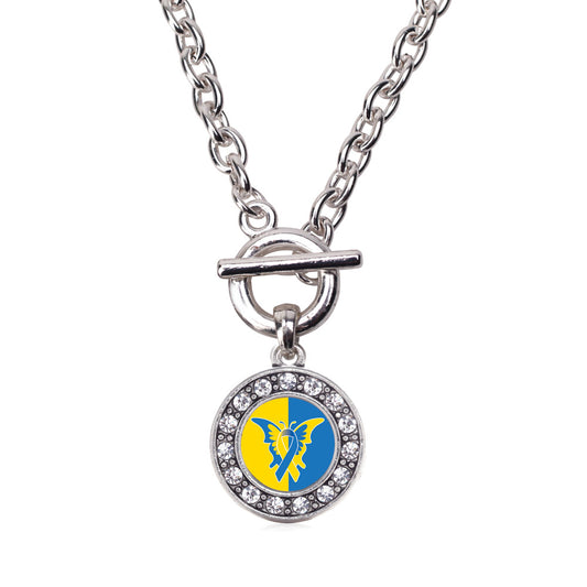 Silver Down Syndrome Awareness Circle Charm Toggle Necklace