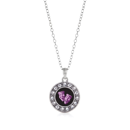 Silver Drama Faces Circle Charm Classic Necklace