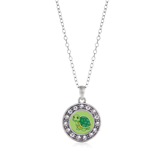 Silver Baby Turtle Circle Charm Classic Necklace