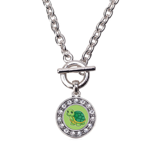 Silver Baby Turtle Circle Charm Toggle Necklace