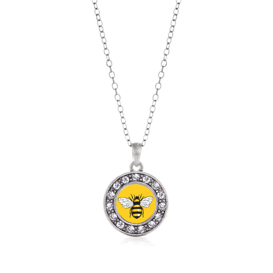 Silver Buzzing Bee Circle Charm Classic Necklace