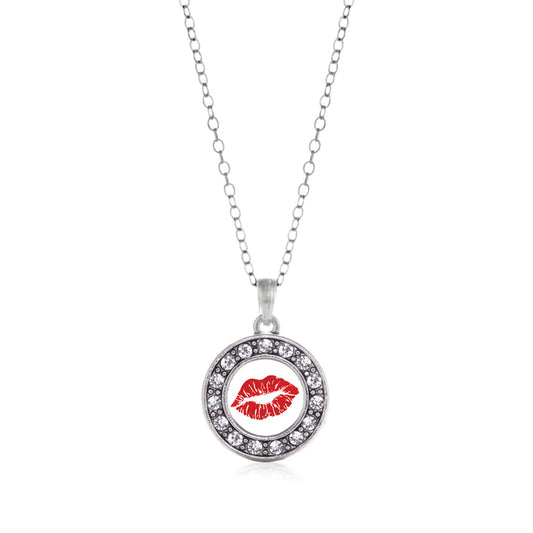 Silver Goodbye Kiss Emoji Circle Charm Classic Necklace
