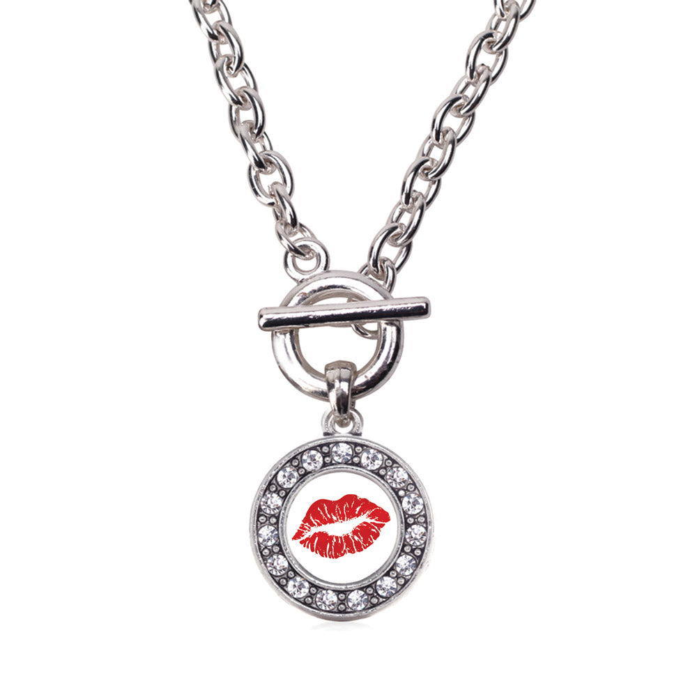 Silver Goodbye Kiss Emoji Circle Charm Toggle Necklace