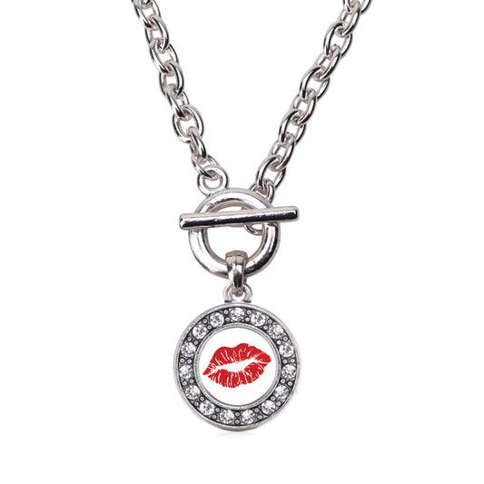 Silver Goodbye Kiss Emoji Circle Charm Toggle Necklace