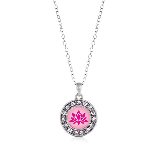 Silver Lotus Circle Charm Classic Necklace