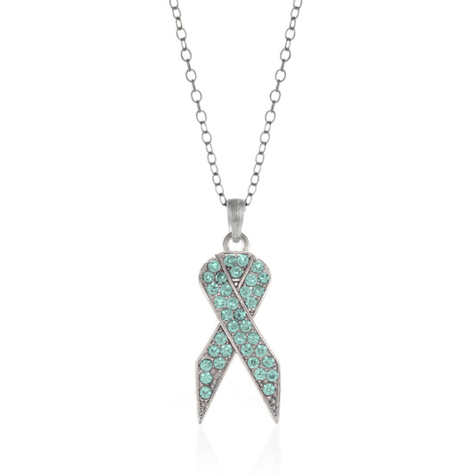 Silver Aqua Ribbon Charm Classic Necklace