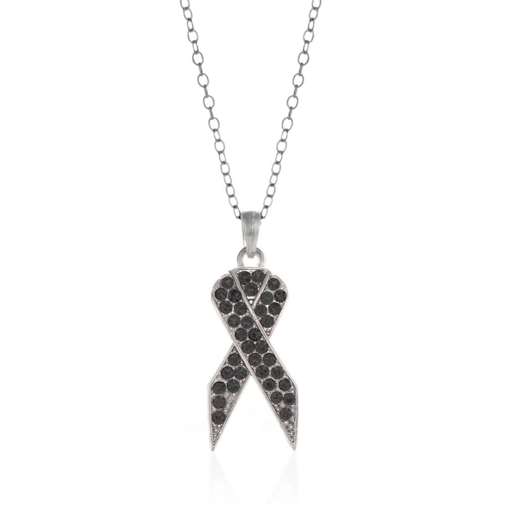 Silver Black Ribbon Charm Classic Necklace