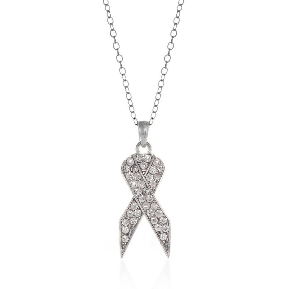 Silver Clear Ribbon Charm Classic Necklace
