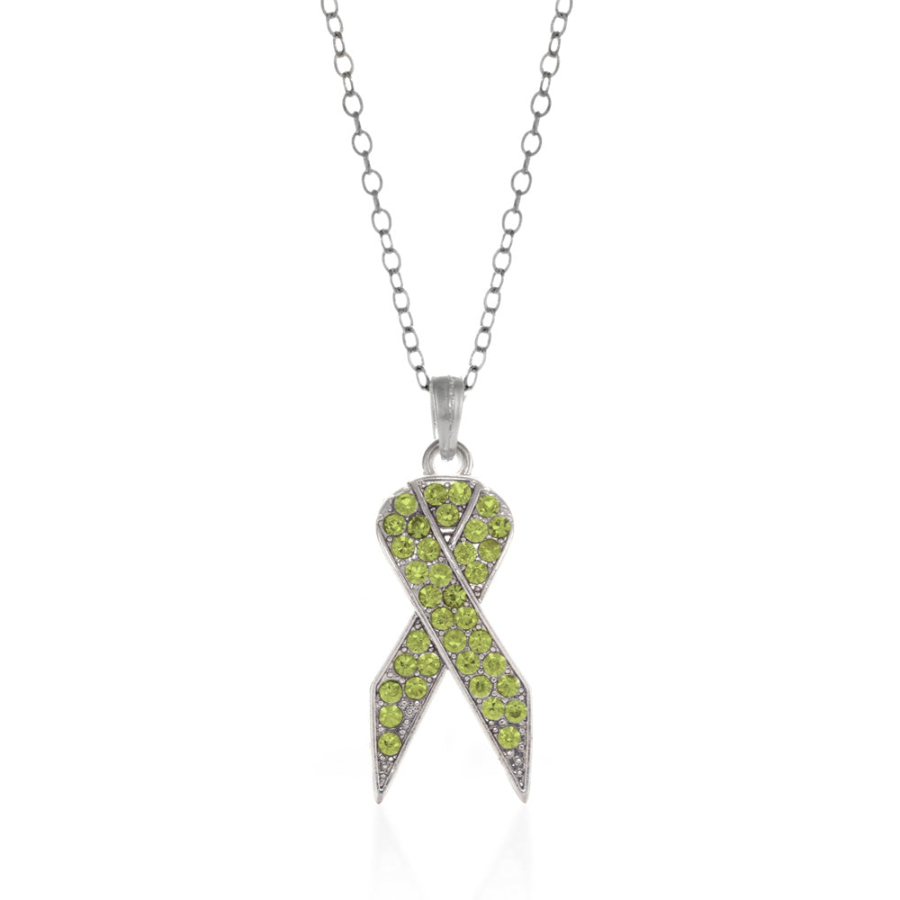 Silver Green Ribbon Charm Classic Necklace