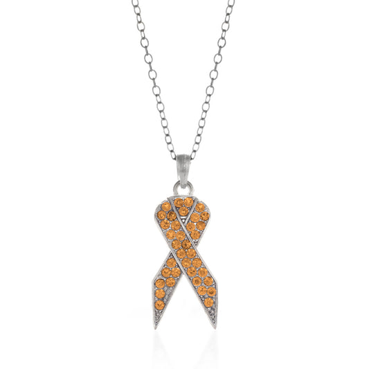 Silver Orange Ribbon Charm Classic Necklace