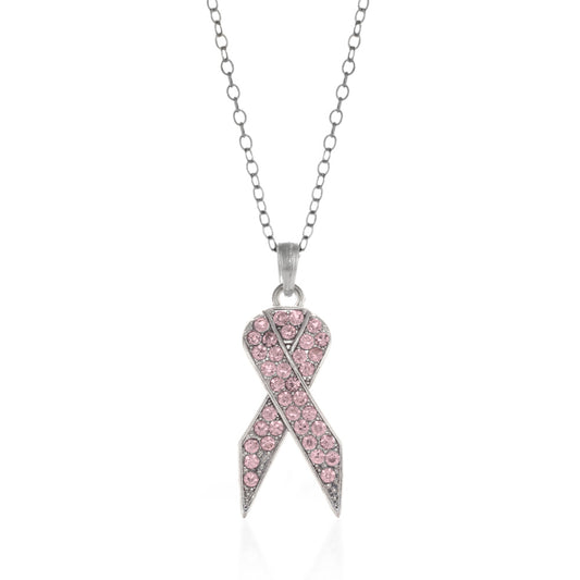 Silver Pink Ribbon Charm Classic Necklace