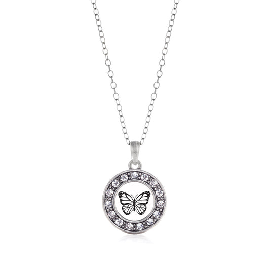 Silver White Butterfly Circle Charm Classic Necklace