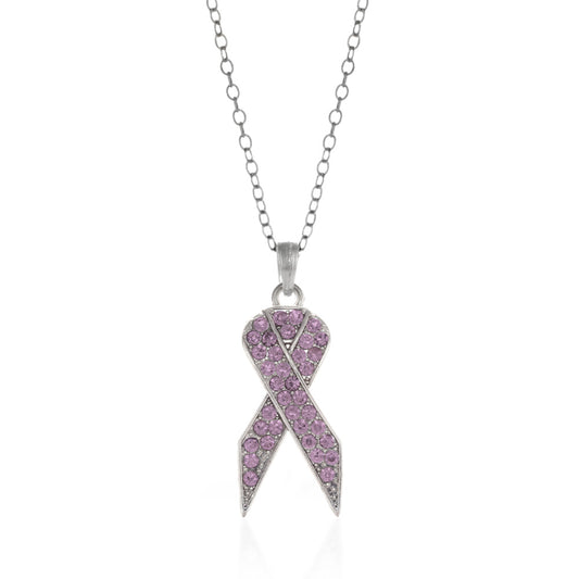Silver Purple Ribbon Charm Classic Necklace