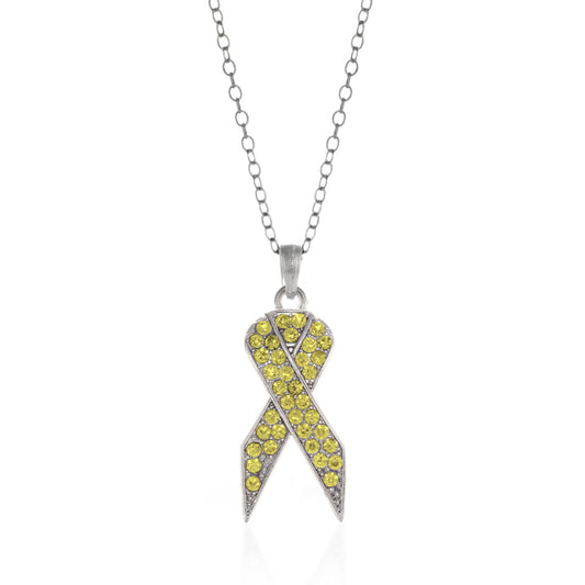 Silver Yellow Ribbon Charm Classic Necklace