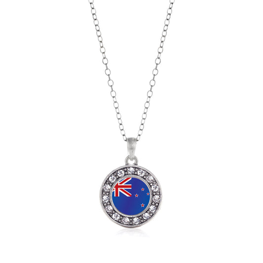 Silver New Zealand Flag Circle Charm Classic Necklace