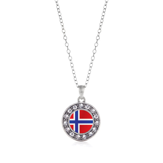 Silver Norway Flag Circle Charm Classic Necklace