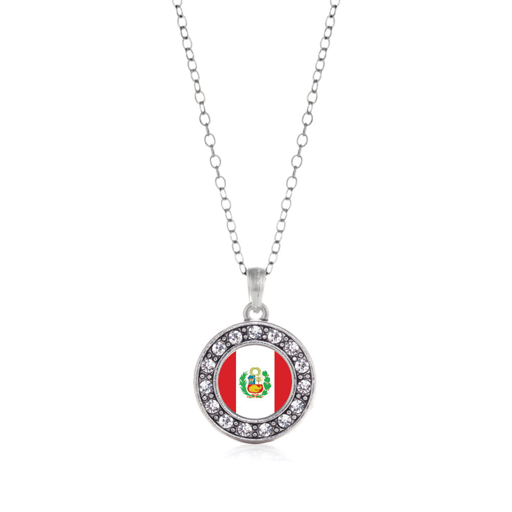 Silver Peru Flag Circle Charm Classic Necklace