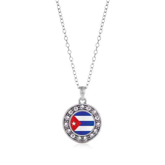 Silver Cuba Flag Circle Charm Classic Necklace