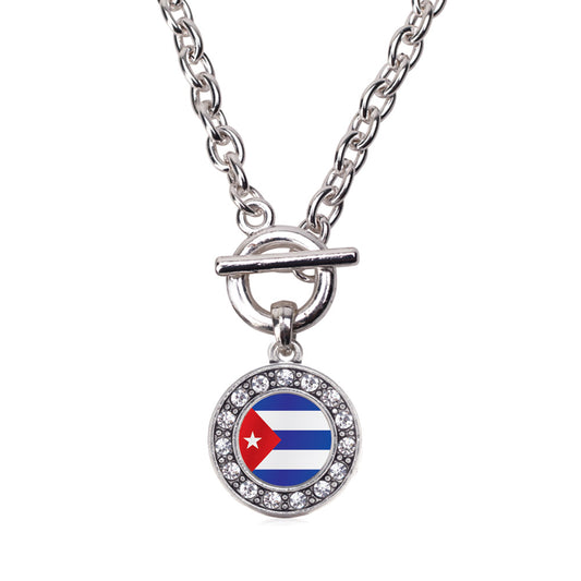 Silver Cuba Flag Circle Charm Toggle Necklace