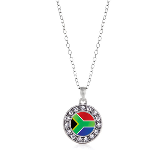 Silver South Africa Flag Circle Charm Classic Necklace