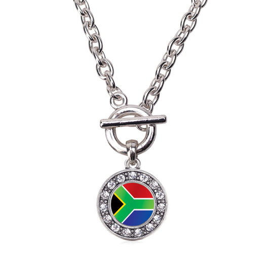 Silver South Africa Flag Circle Charm Toggle Necklace