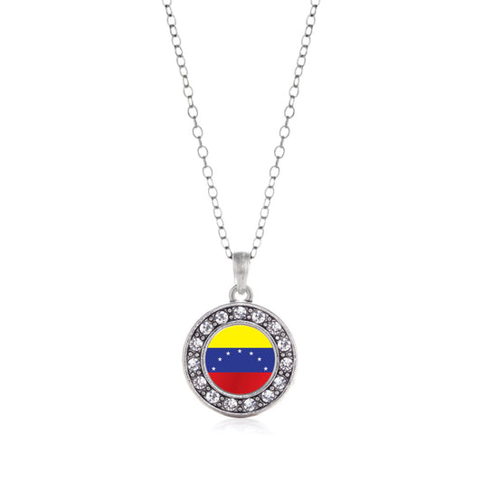 Silver Venezuela Flag Circle Charm Classic Necklace