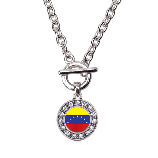 Silver Venezuela Flag Circle Charm Toggle Necklace