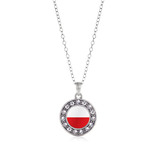 Silver Poland Flag Circle Charm Classic Necklace
