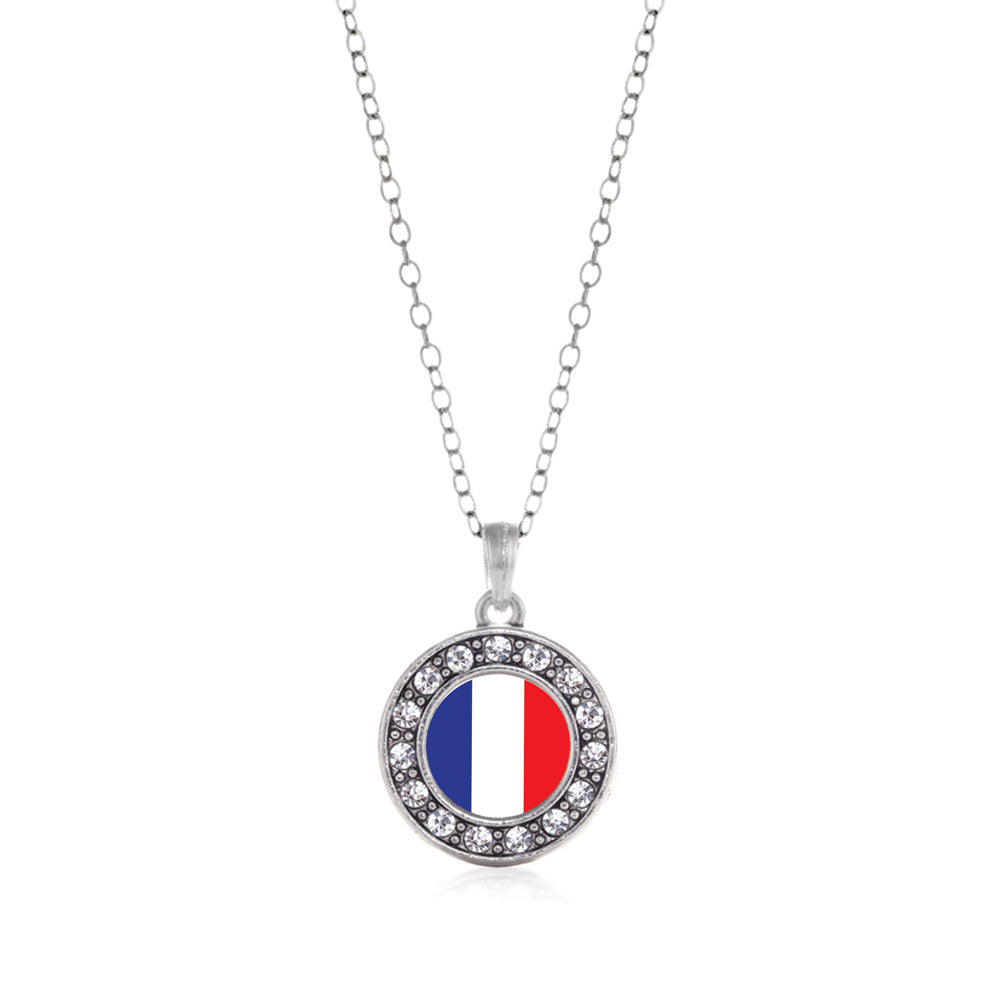 Silver France Flag Circle Charm Classic Necklace