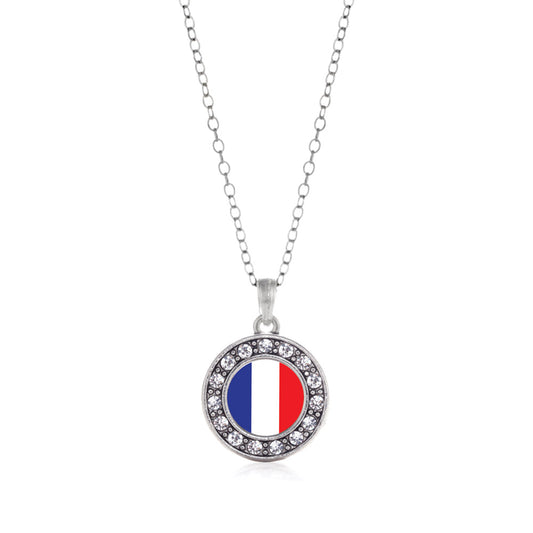 Silver France Flag Circle Charm Classic Necklace