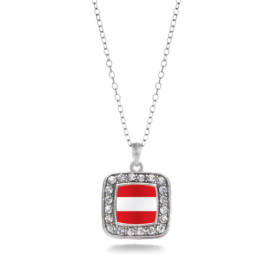 Silver Austria Flag Square Charm Classic Necklace