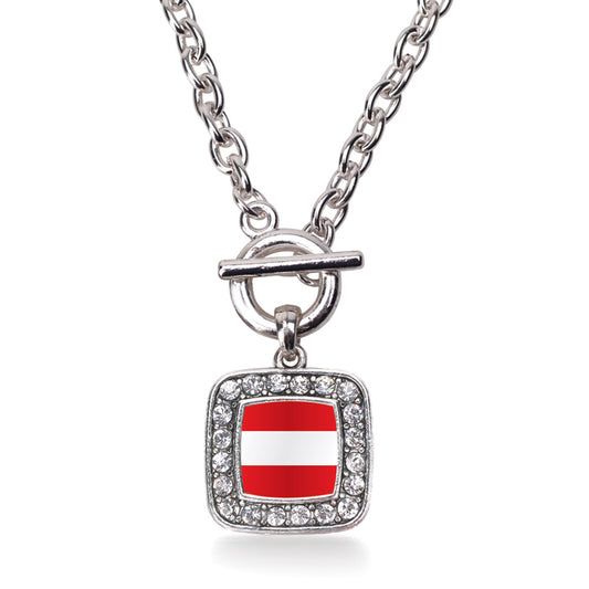 Silver Austria Flag Square Charm Toggle Necklace