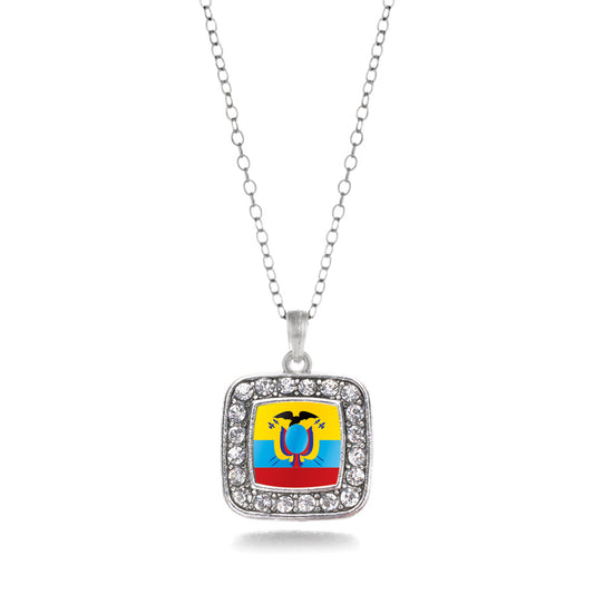 Silver Ecuador Flag Square Charm Classic Necklace