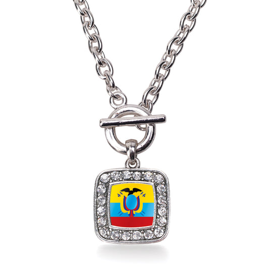 Silver Ecuador Flag Square Charm Toggle Necklace