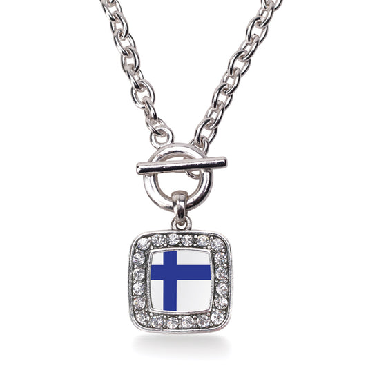 Silver Finland Flag Square Charm Toggle Necklace