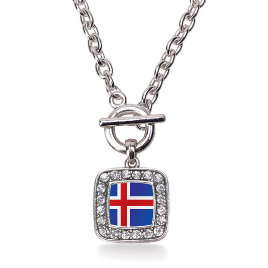 Silver Iceland Flag Square Charm Toggle Necklace