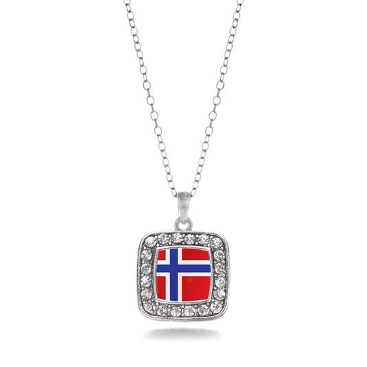 Silver Norway Flag Square Charm Classic Necklace