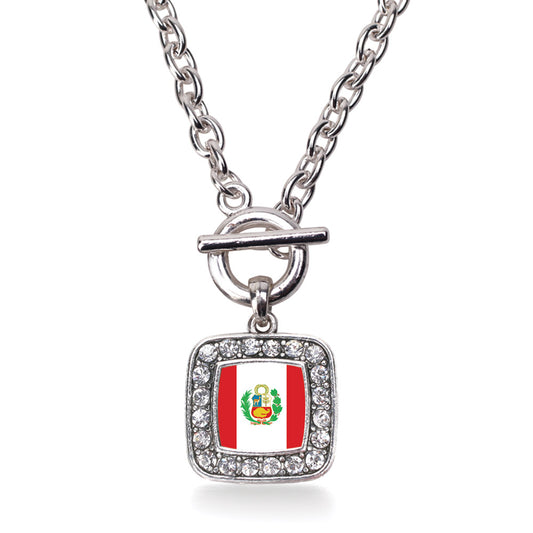Silver Peru Flag Square Charm Toggle Necklace